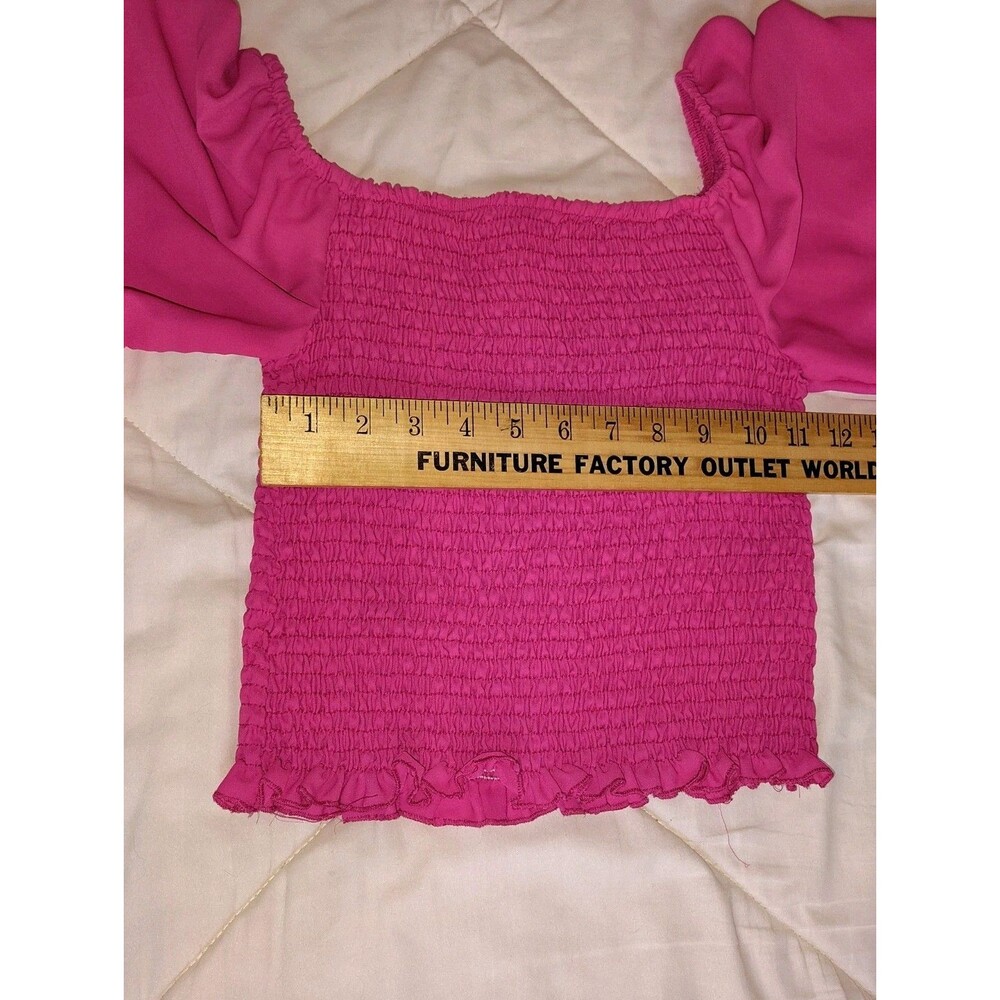 MARIA JOSÉ Hot Pink Smocked Ruffle Sleeve Off-The-Shoulder Crop Top M/G - Picture 5 of 12